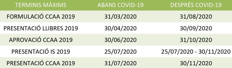 Quan presentar l'impost de societats i els comptes anuals del 2019